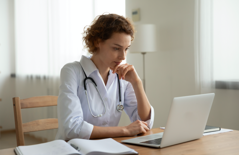 A doctor working remotely