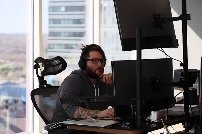 An employee working remotely