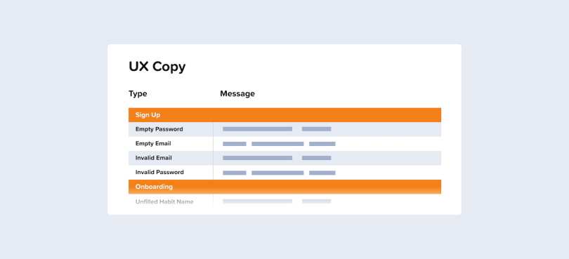 The product's UX copy