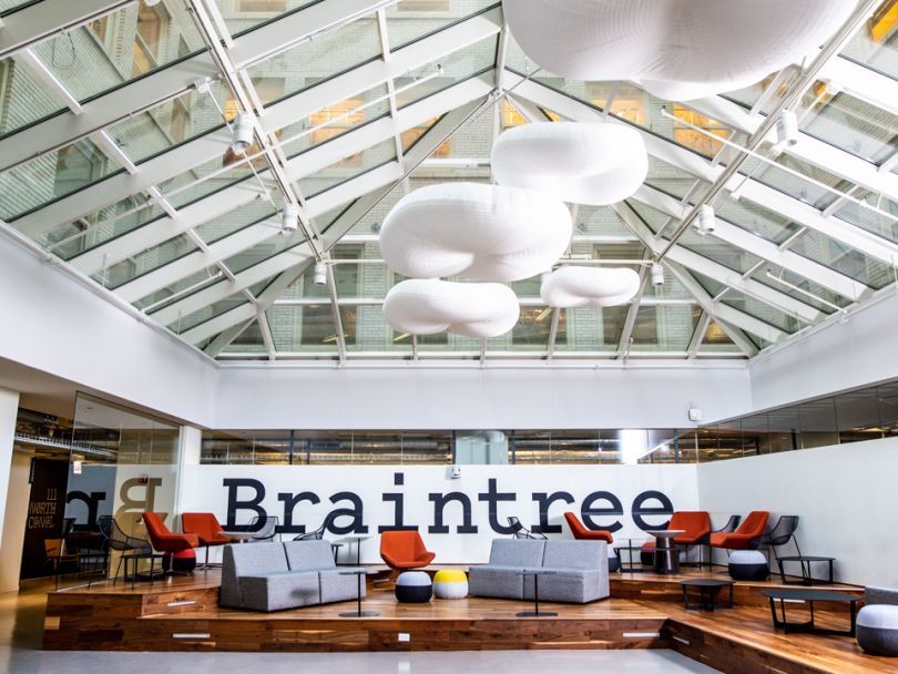 Braintree's open seating area beneath glass ceiling