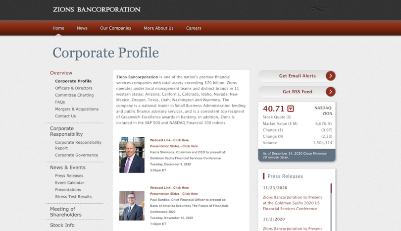 Zions Bancorporation companies in Salt Lake City
