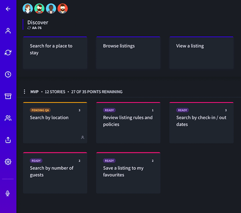 A view of a hypothetical Airbnb slice defining the minimum viable product.