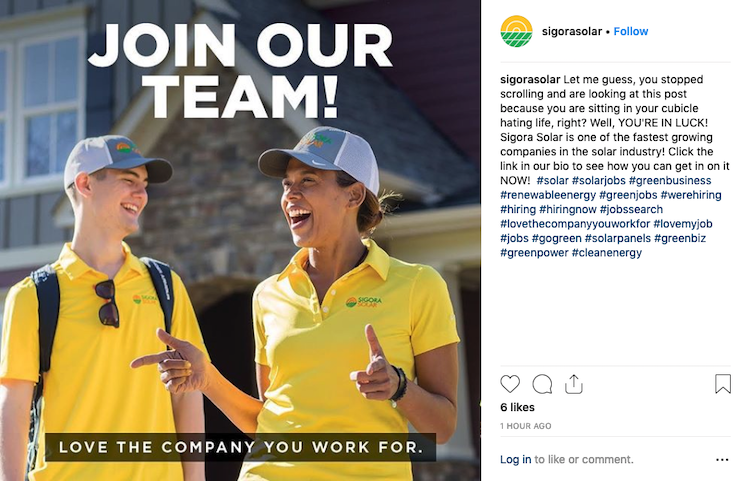 sigora-solar-instagram-social-media-recruiting-example