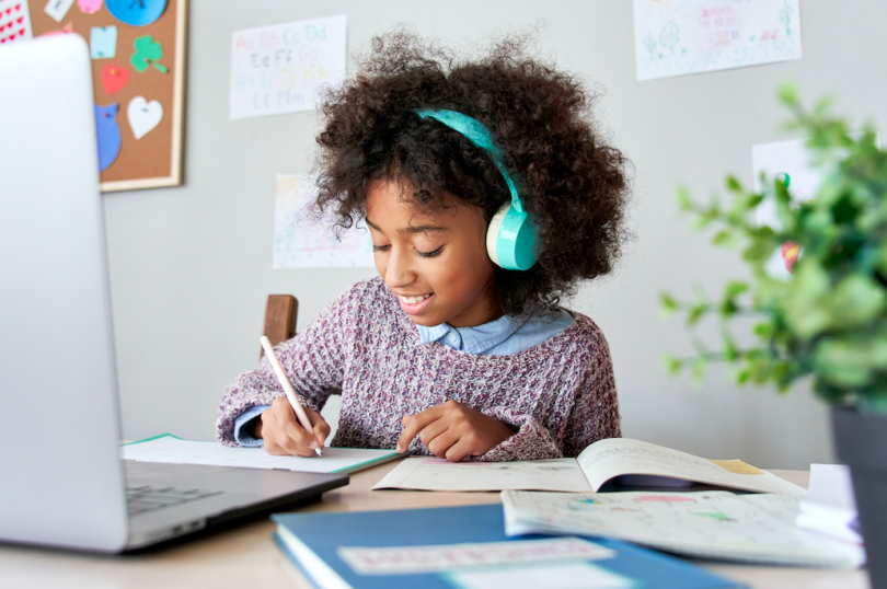 A little girl studying