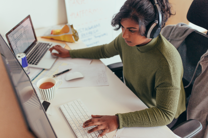 An employee working remotely