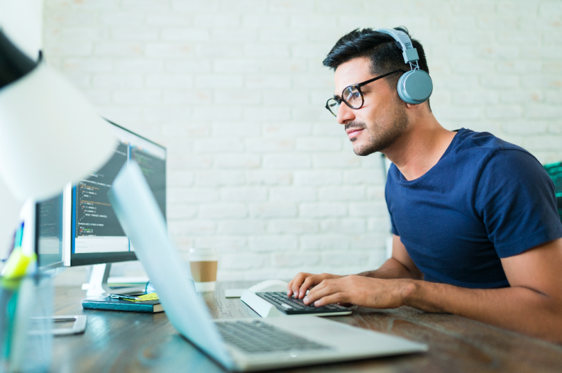 An employee working remotely