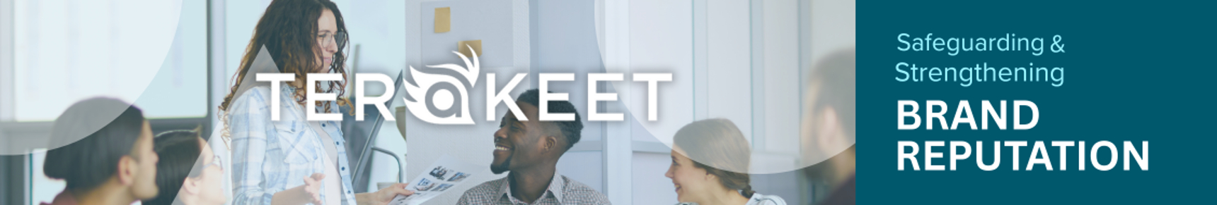 Photo of professionals meeting with the Terakeet logo