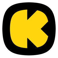 Yellow K in a rounded black square