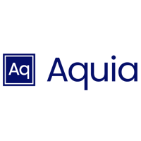 Aquia logo - a deep blue square with A and q inside of it and then Aquia written next to it outside of the square