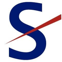 Large blue S with a red slash through the middle