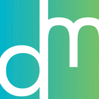 square logo with blue to green gradient background and dm in white font