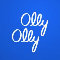Logo for “Olly Olly” featuring the brand name written in a white, cursive font on a blue background.