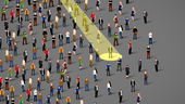 Spotlight on businessman in a big group of people.