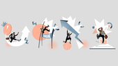 Illustration of business people doing their tasks, going through problems, developing growth.