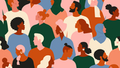 An illustration of a diverse group of people standing together.