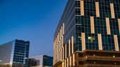 New High Tech North Austin District with rising Glass towers and office buildings at blue hours with lights illuminated and Night city lights Austin Texas USA