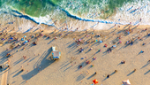 An aerial view of Santa Monica Beach in California.