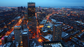aerial view of boston at night