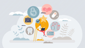An illustration of an employee thinking about benefits
