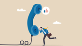 An illustration of a businessperson on a telephone.