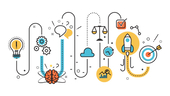 Assorted icons related to fields and concepts that inspire curiosity.