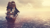 A rendering of a pirate vessel on the ocean
