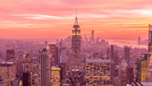 Manhattan skyline at sunset.