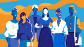 Graphic illustration of group of six diverse people