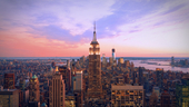 NYC skyline at sunset