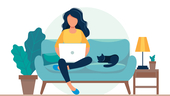 Woman working on her couch.