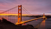 The Golden Gate Bridge with the sunset