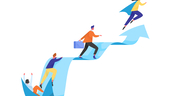 Four figures ascending an upward path that ends in an arrow