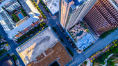 An aerial view of buildings in downtown Austin.