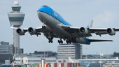 747 Taking off on a runway in Amsterdam.