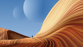 Vector illustration of antelope art, travelers walking on geology similar to the antelope canyon.