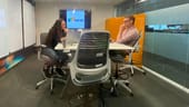 Two people having a meeting in the Ellevation Education office