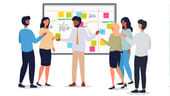 Illustration of a manager holding a meeting with his team