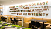 Wall in the Ahold Delhaize USA office with different descriptive and inspiring words on it