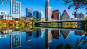 The Austin Texas skyline as seen from the city's river