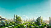 Rendering of a futuristic eco-friendly, green city