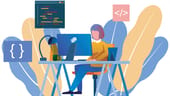 An illustration of a woman sitting and coding