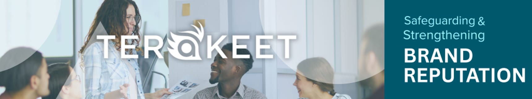 Photo of professionals meeting with the Terakeet logo
