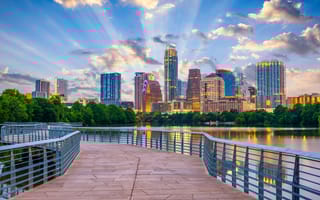 Austin Skyline with Sun Over Buildings