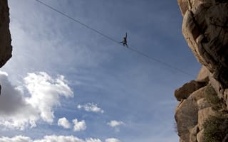 Figure on tightrope at Joshua Tree National Park.