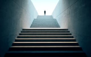 Silhouette of man standing at the top of dark staircase