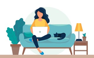Woman working on her couch.