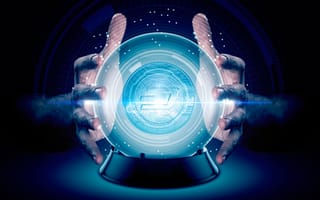 Mysterious hands predict the future around a glowing orb.