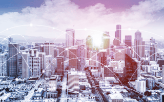 Seattle skyline with high-speed internet network