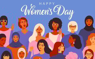 Illustration of a diverse group of women the the text Happy Women's Day