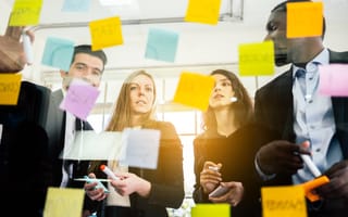 A team working together using the Agile approach.